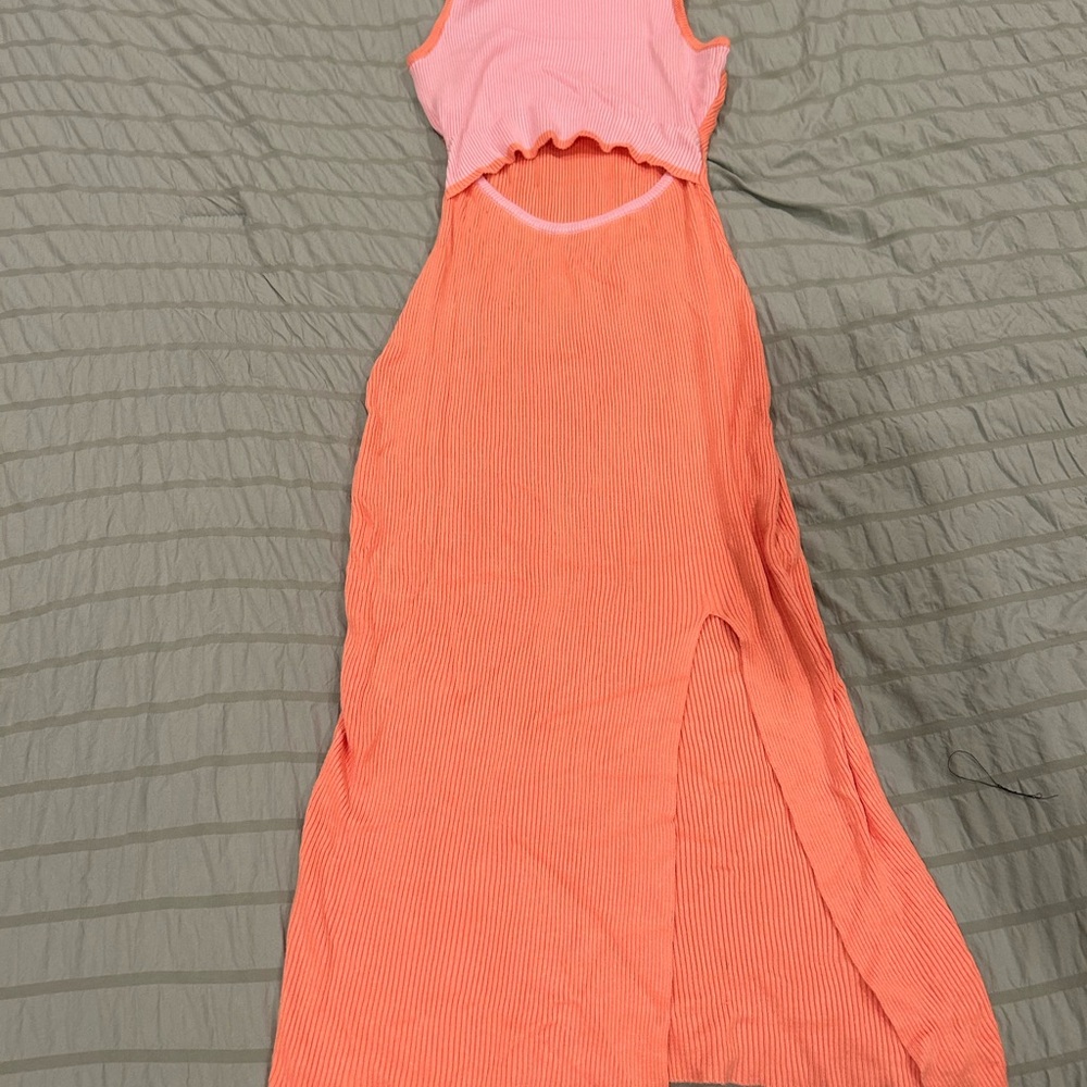 Pink and Orange Sleeveless Cut Out Dress